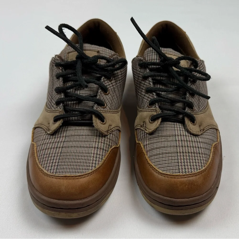 Vtg Timberland Mens Deck Shoes US 9 Leather/Canvas Plaid Brown
